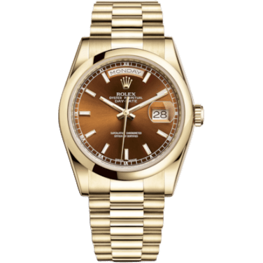 Rolex Day-Date 36 Yellow Gold Domed / President / Cognac 118208-0348