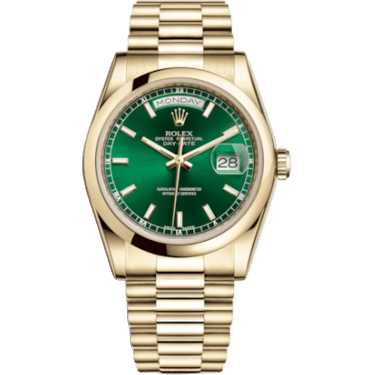 Rolex Day-Date 36 Yellow Gold Domed / President / Green 118208-0349