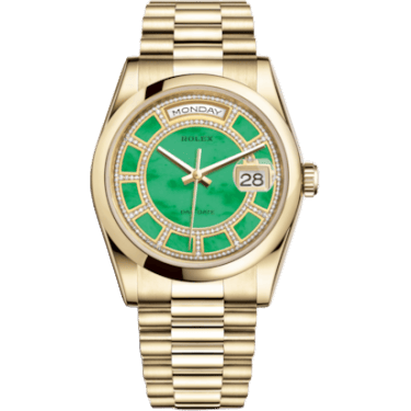 Rolex Day-Date 36 Yellow Gold Domed / President / Green Jade Carousel 118208-0352