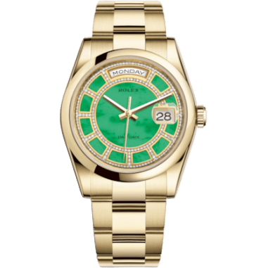 Rolex Day-Date 36 Yellow Gold Domed / Oyster / Green Jade Carousel 118208-0353