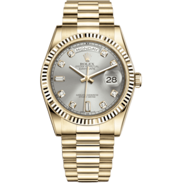 Rolex Day-Date 36 Yellow Gold Fluted / President / Silver Diamonds 118238-0067