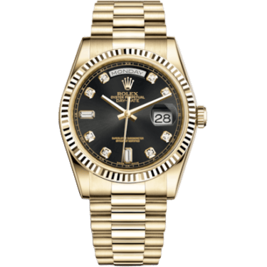Rolex Day-Date 36 Yellow Gold Fluted / President / Black Diamonds 118238-0076