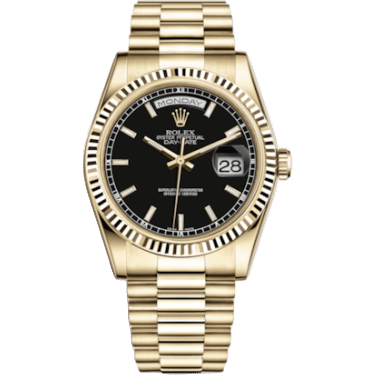 Rolex Day-Date 36 Yellow Gold Fluted / President / Black Diamonds 118238-0107
