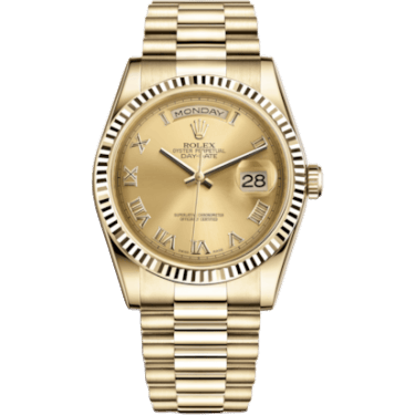 Rolex Day-Date 36 Yellow Gold Fluted / President / Champagne Roman 118238-0108
