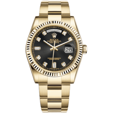 Rolex Day-Date 36 Yellow Gold Fluted / Oyster / Black Diamonds 118238-0111