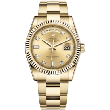 Rolex Day-Date 36 Yellow Gold Fluted / Oyster / Champagne Diamond 118238-0113