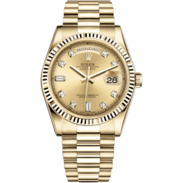 Rolex Day-Date 36 Yellow Gold Fluted / President / Champagne Diamonds 118238-0116