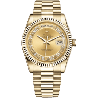 Rolex Day-Date 36 Yellow Gold Fluted / President / Champagne Diamonds 118238-0126