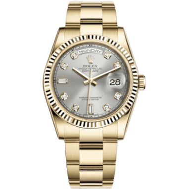 Rolex Day-Date 36 Yellow Gold Fluted / Oyster / Silver Diamonds 118238-0163