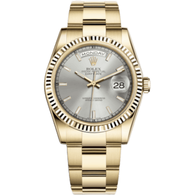 Rolex Day-Date 36 Yellow Gold Fluted / Oyster / Silver 118238-0164