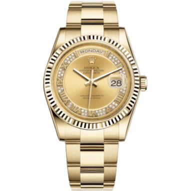 Rolex Day-Date 36 Yellow Gold Fluted / Oyster / Champagne Diamond 118238-0181