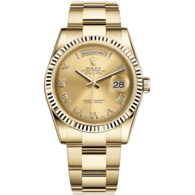 Rolex Day-Date 36 Yellow Gold Fluted / Oyster / Champagne Roman 118238-0183
