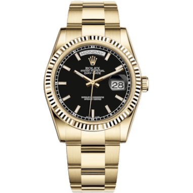 Rolex Day-Date 36 Yellow Gold Fluted / Oyster / Black 118238-0194