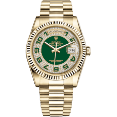 Day-Date 36 Yellow Gold Fluted / President / Green Paved