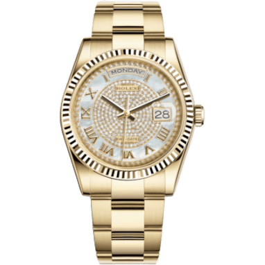 Rolex Day-Date 36 Yellow Gold Fluted / Oyster Diamond / Paved Roman 118238-0386