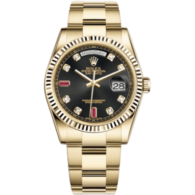 Rolex Day-Date 36 Yellow Gold Fluted / Oyster / Black Diamonds Rubies 118238-0396