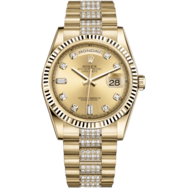Rolex Day-Date 36 Yellow Gold Fluted / President Diamonds / Champagne Diamond 118238-0404