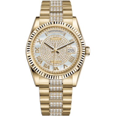 Rolex Day-Date 36 Yellow Gold Fluted / President / MOP Paved 118238-0406