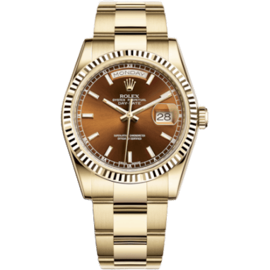 Rolex Day-Date 36 Yellow Gold Fluted / Oyster / Cognac 118238-0425