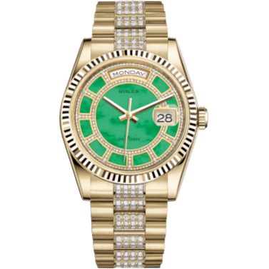 Rolex Day-Date 36 Yellow Gold Fluted / President Diamonds / Green Jade Carousel 118238-0436