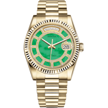 Rolex Day-Date 36 Yellow Gold Fluted / President / Green Jade Carousel 118238-0437
