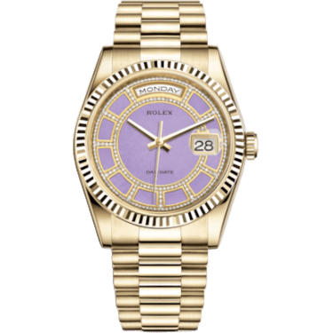 Rolex Day-Date 36 Yellow Gold Fluted / President / Lavender Jade Carousel 118238-0442