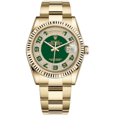 Rolex Day-Date 36 Yellow Gold Domed / Oyster / Green Paved 118238-0473