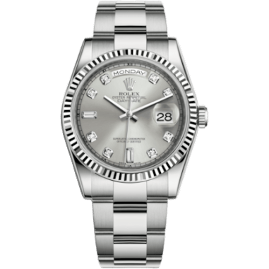 Rolex Day-Date 36 White Gold Fluted / Oyster / Silver Diamonds 118239-0078