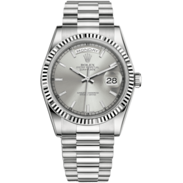 Rolex Day-Date 36 White Gold Fluted / President / Silver 118239-0085
