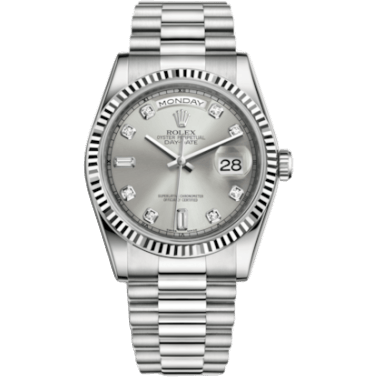 Rolex Day-Date 36 White Gold Fluted / President / Silver Diamond 118239-0086
