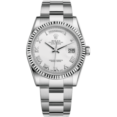 Rolex Day-Date 36 White Gold Fluted / Oyster / White Roman 118239-0088