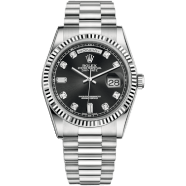 Rolex Day-Date 36 White Gold Fluted / President / Black Diamond 118239-0089