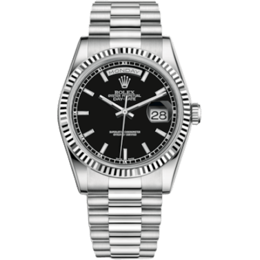 Rolex Day-Date 36 White Gold Fluted / President / Black 118239-0090