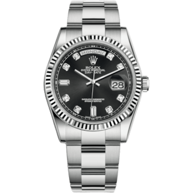 Rolex Day-Date 36 White Gold Fluted / Oyster / Black Diamonds 118239-0099
