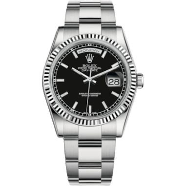 Rolex Day-Date 36 White Gold Fluted / Oyster / Black 118239-0121