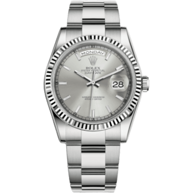 Day-Date 36 White Gold Fluted / Oyster / Silver