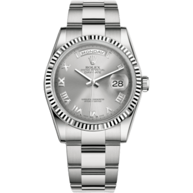 Rolex Day-Date 36 White Gold Fluted / Oyster / Grey Roman 118239-0145