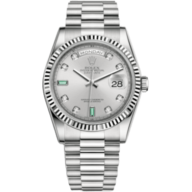 Rolex Day-Date 36 White Gold Fluted / President / Silver Diamond Emerald 118239-0269