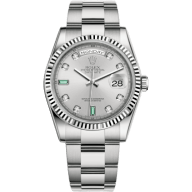 Rolex Day-Date 36 White Gold Fluted / Oyster / Silver Diamond Emerald 118239-0271