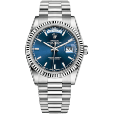 Rolex Day-Date 36 White Gold Fluted / President / Blue 118239-0287