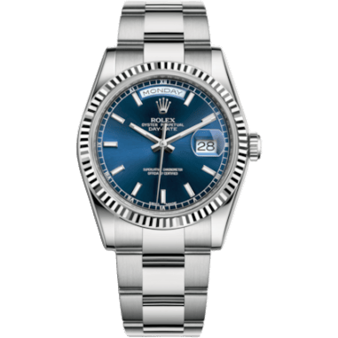 Rolex Day-Date 36 White Gold Fluted / Oyster / Blue 118239-0303