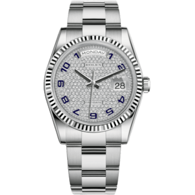 Rolex Day-Date 36 White Gold Fluted / Oyster / Paved 118239-0311
