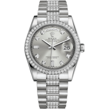 Rolex Day-Date 36 Platinum Diamonds / President Diamonds / Silver Diamond 118346-0016
