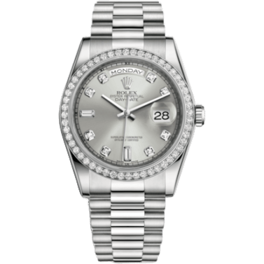 Rolex Day-Date 36 Platinum Diamonds / President / Silver Diamonds 118346-0024