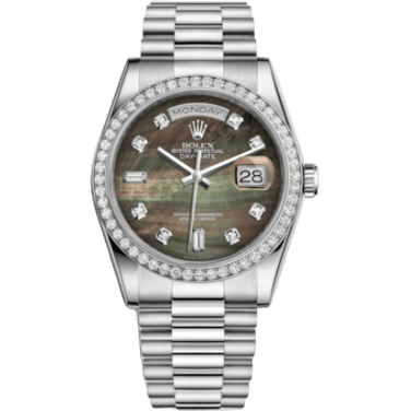 Rolex Day-Date 36 Platinum Diamonds / President / Black MOP 118346-0026