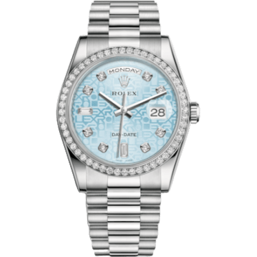 Rolex Day-Date 36 Platinum Diamonds / President / Ice Blue Computer 118346-0027
