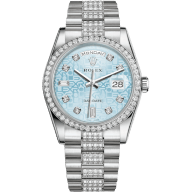 Rolex Day-Date 36 Platinum Diamonds / President Diamonds / Ice Blue Computer 118346-0032
