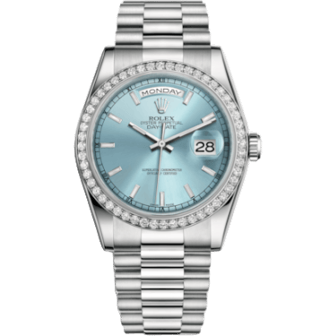 Rolex Day-Date 36 Platinum Diamonds / President / Ice Blue 118346-0047