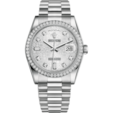 Rolex Day-Date 36 Platinum Diamonds / President / Silver Computer 118346-0050