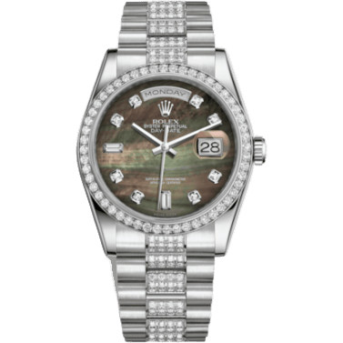 Rolex Day-Date 36 Platinum Diamonds / President Diamonds / Black MOP 118346-0074